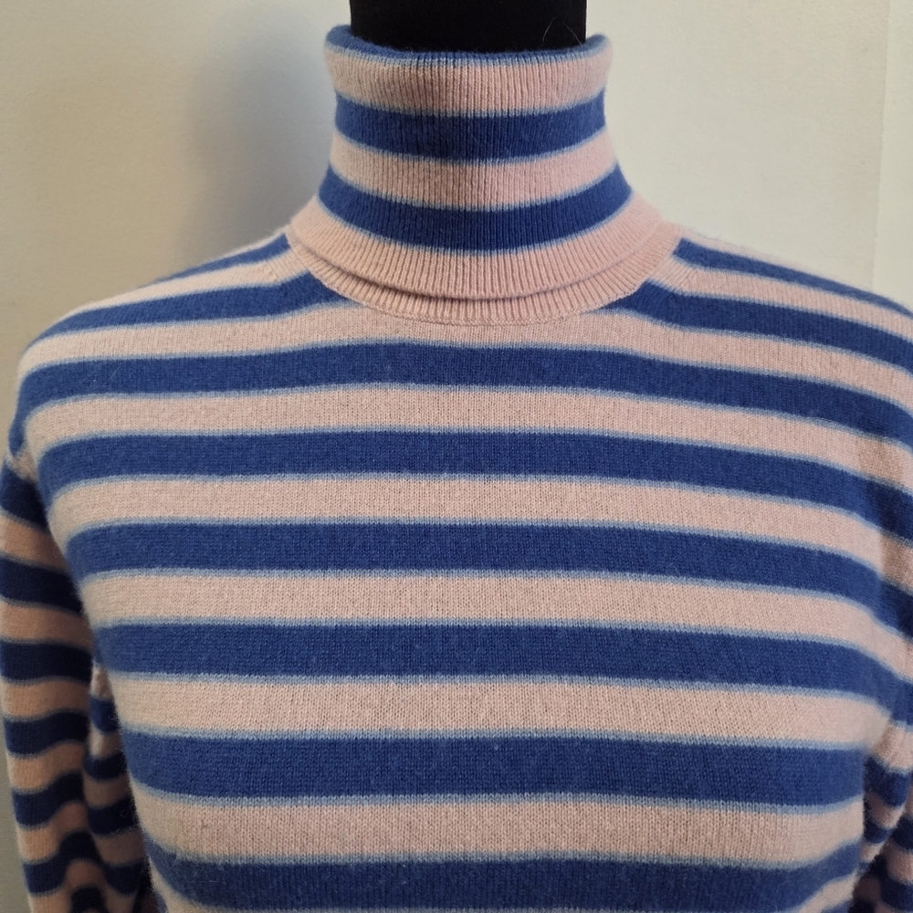 MARNI x UNIQLO Cashmere Striped Pink Blue Turtleneck Sweater Small - Picture 4 of 10